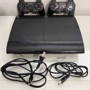 Sony PS3 Super Slim Black 500 GB Console Bundle with Dual Wireless Controllers